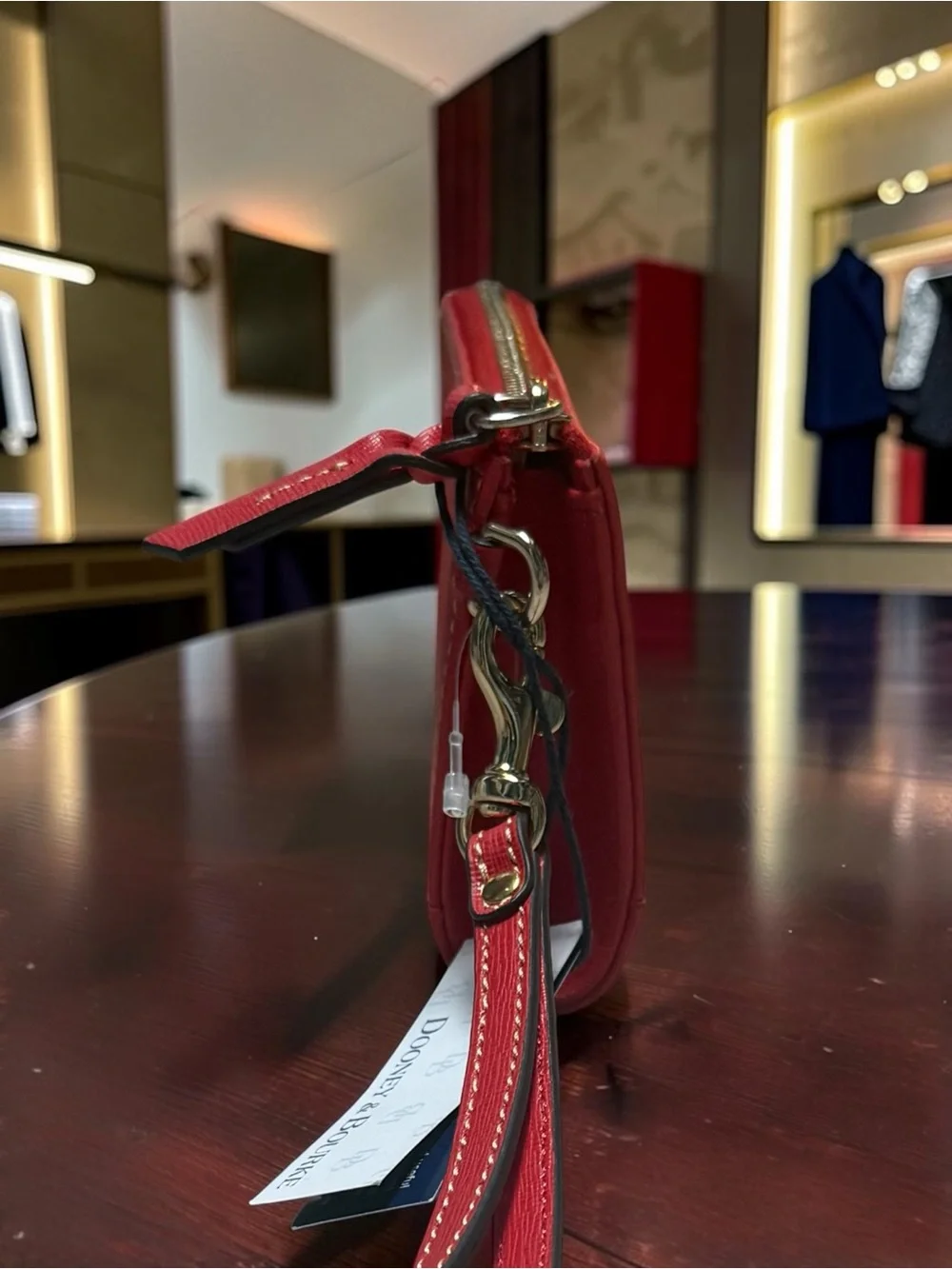 NWT Dooney & Bourke Red Saffiano Zip Leather Wristlet with Gold Logo